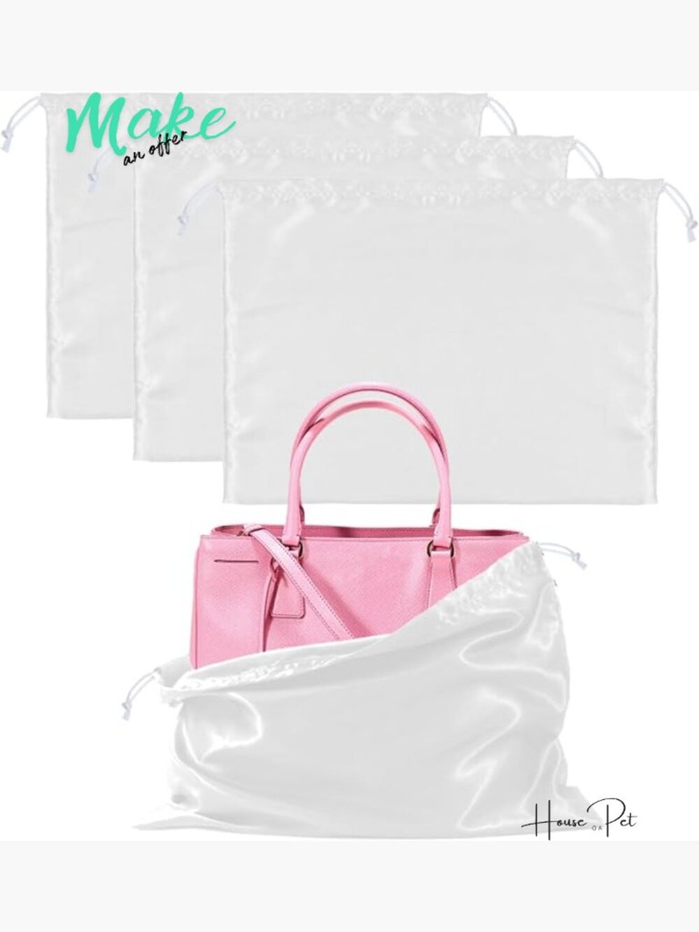 3pk Purse Dust Bags Silk Drawstring Storage for Handbags Shoes Travel